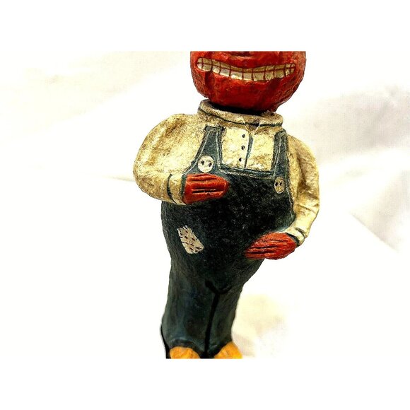 Poliwogg? Pumpkinhead American Folk Art Man Holding Doll Creepy Face 6" - Picture 4 of 9